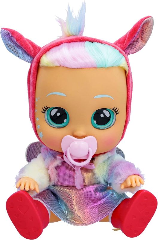 Photo 1 of Cry Babies Dressy Fantasy Hannah - 12'' Baby Doll | Metallic Rainbow Dress with Pastel Fuzzy Pegasus Themed Jacket, Multicolor
