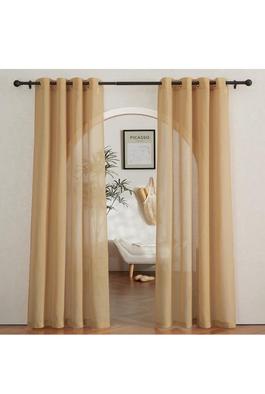 Photo 1 of NICETOWN Sheer Linen Curtains 84 inch Long for Bedroom, Grommet Privacy Semitransparent Light Filtering Flax Sheer Window Treatment for Living Room, Desert Yellow, W52 by L84, 1 Pair