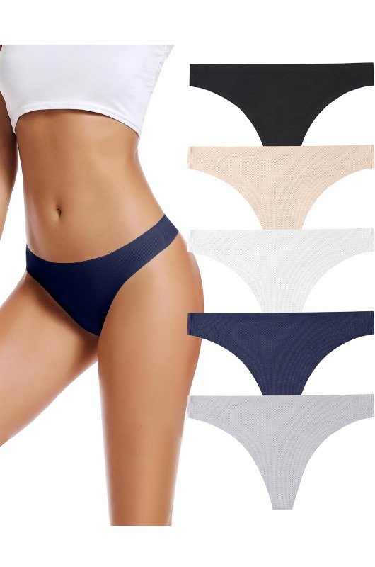 Photo 1 of voenxe Seamless Women Underwear Thongs,No Show Ladies Thong,No Line Breathable Comfortable Panties Undies for Women 5-Pack