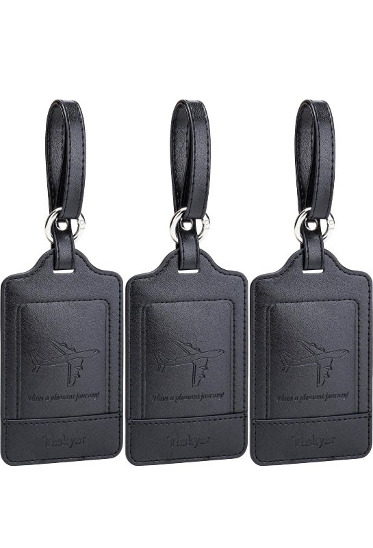 Photo 1 of Teskyer Luggage Tags, 3 Pack Premium PU Leather Luggage Tags Privacy Protection Travel Bag Labels Suitcase Tags