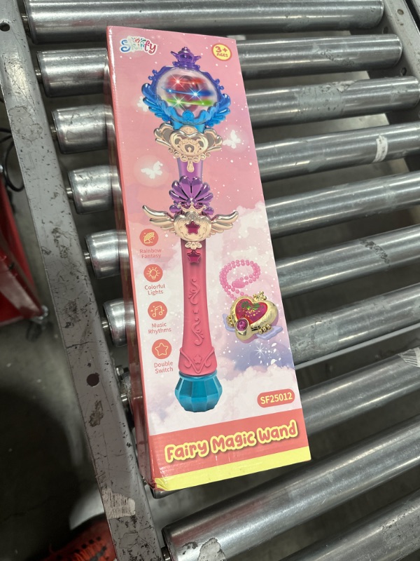 Photo 2 of Skirfy Princess Toys Light Up Magic Wand for Girls, Fairy Wand and Necklace with Spinning LED Light and Sound, Girl Birthday Party Favors, Valentines Day Gifts for Kids Age 3 4 5 6 7 8 9 10