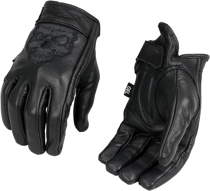 Photo 1 of Milwaukee Leather Men's Black Leather ‘Reflective Skull’ Motorcycle Hand Gloves W/Gel Padded Palm MG7570 - m