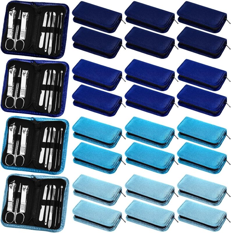 Photo 1 of 24 Sets Nail Kit Manicure Set Bulk with Zipper Professional Nail Clippers 8 in 1 Stainless Steel Nail Care Tools with Luxurious Travel Case Gifts for Men Women Friends Colleagues (Blue Series)
