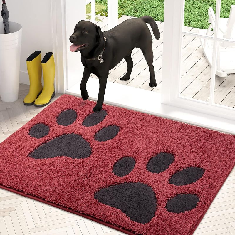 Photo 1 of PURRUGS Dirt Trapper Door Mat 33.5" x 59", Non-Skid/Slip Machine Washable Microfiber Entryway Rug, Dog Door Mat, Super Absorbent Welcome Mat for Muddy Wet Shoes and Paws, Burgundy Red