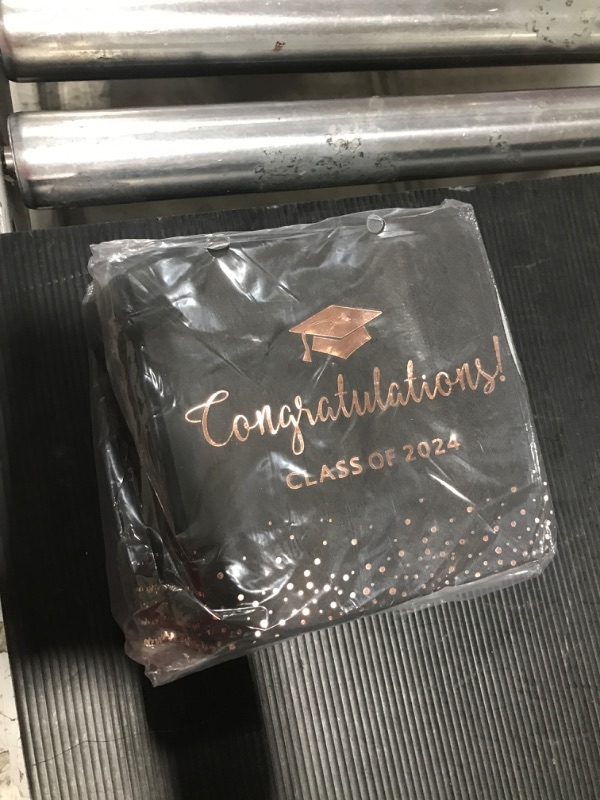 Photo 2 of 100Pcs Class of 2024 Graduation Napkins, Disposable Congratulation Grad Paper Cocktail Napkins Square Guest Hand Towel for 2024 School University College Graduation Party Decorations?Black RoseGold? Black RoseGold 100pcs