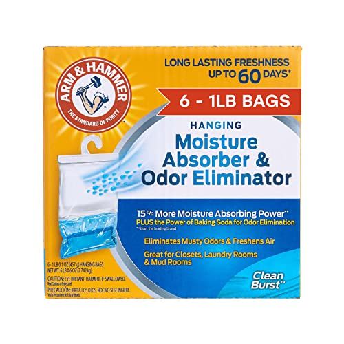 Photo 1 of Arm & Hammer Hanging Moisture Absorber and Odor Eliminator, 16.1 Oz, 6 Pack - Clean Burst, Moisture Absorbers for Closet and Small Rooms, Long-Lasting
