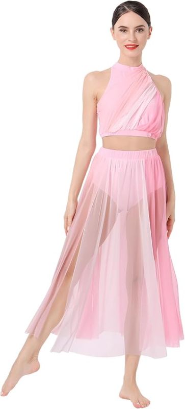 UK Women's Lyrical Dance Outfit Crop Top With Asymmetric Skirt Dancewear Costume - Foto 9