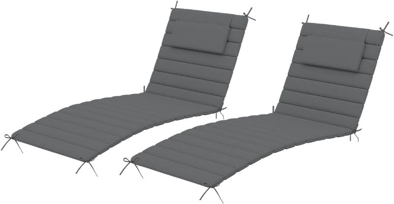 Photo 1 of Sundale Outdoor Water-Resistant Quilted Olefin Chaise Lounge Cushions Set of 2, Patio lounger Pad with Straps, Perfect for Outside, Porch, Living Room (Dark Gray, 80 x 26 Inches)