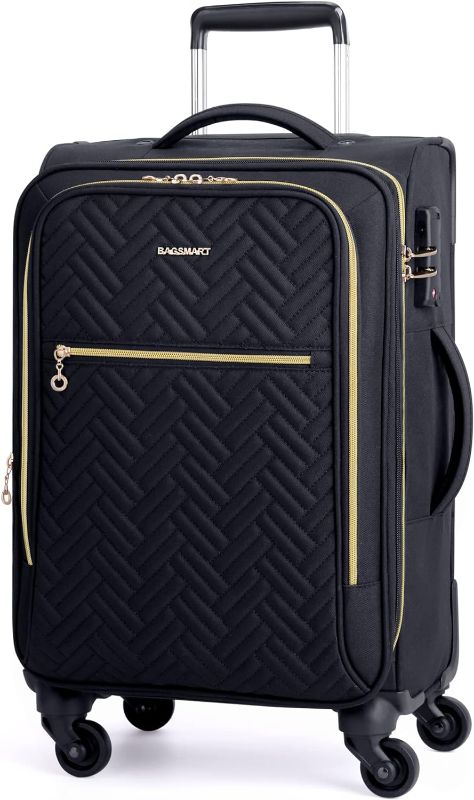Photo 1 of BAGSMART Carry On Luggage 20 Inch,Softside Expandable Suitcase with Spinner Wheels, Luggage 22x14x9 Airline Approved Rolling Lightweight Suitcases for Women Men,Black Carry-On (Black)