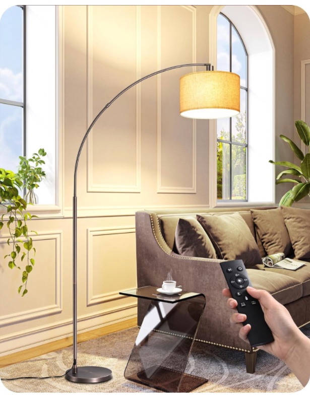 Photo 1 of EDISHINE Dimmable Mid Century Modern Floor Lamp with Remote, Tall Arc Standing Lamps with Adjustable Drum Shade, Standing Corner Light for Living Room, Bedroom, Dining Room, Bronze