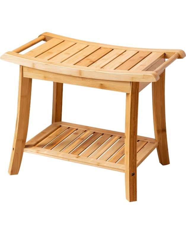 Photo 1 of Forevich Bamboo Shower Bench Stool with Storage Shelf Waterproof Shower Chair Spa Bath Seat Excellent for Indoor Use Natural