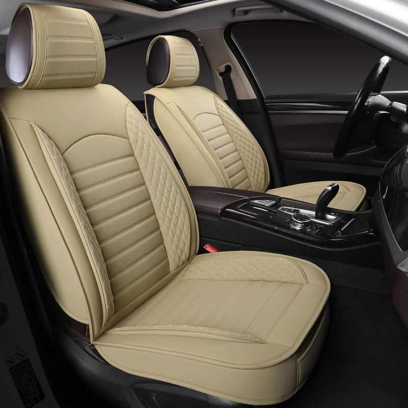 Photo 1 of 2pcs Front Car Seat Covers, Luxury Breathable Leather Seat Covers, Universal Non-Slip Automotive Vehicle Seat Covers, Seat Protectors for Most Cars, SUVs, Trucks, Beige