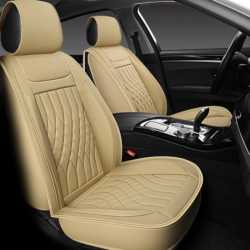 Photo 1 of Sanwom Leather Car Seat Covers 2 PCS Front, Universal Automotive Vehicle Seat Covers, Waterproof Vehicle Seat Covers for Most Sedan SUV Pick-up Truck, Beige
