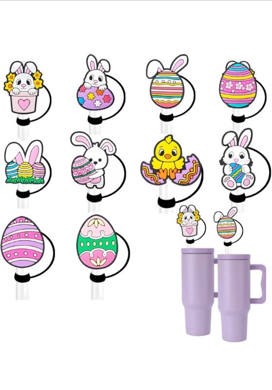 Photo 1 of 10PCS Colorful Bunny Straw Covers for Stanley Cup,10mm Egg Straw Toppers Fits 30 oz & 40 oz Stanley Cups, Easter Bunny Straw Cover for Stanley Cup Decoration Accessories