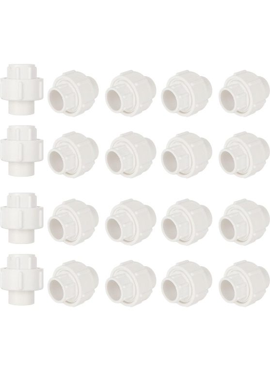 Photo 1 of 50 Pack 1/2 Inch PVC Union Coupling Pipe Fitting (Socket x Socket), PVC Slip Union PVC Adapter Coupling for Irrigation, Plumbing Schedule 40, EPDM O-Ring, White