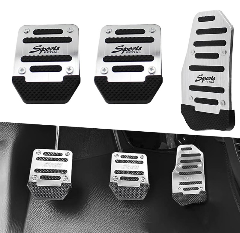 Photo 1 of 3 PCS Aluminum Auto Manual Transmission Brake Pad Cover, Nonslip Car Pedal Pads, Auto Replacement Accessories, Universal for Car, SUV, ATV (Silver)