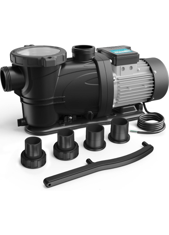 Photo 1 of 3 HP Pool Pump, 8964GPH, 220V, 2 Adapters, Powerful In/Above Ground Self Primming Swimming Pool Pumps with Filter Basket