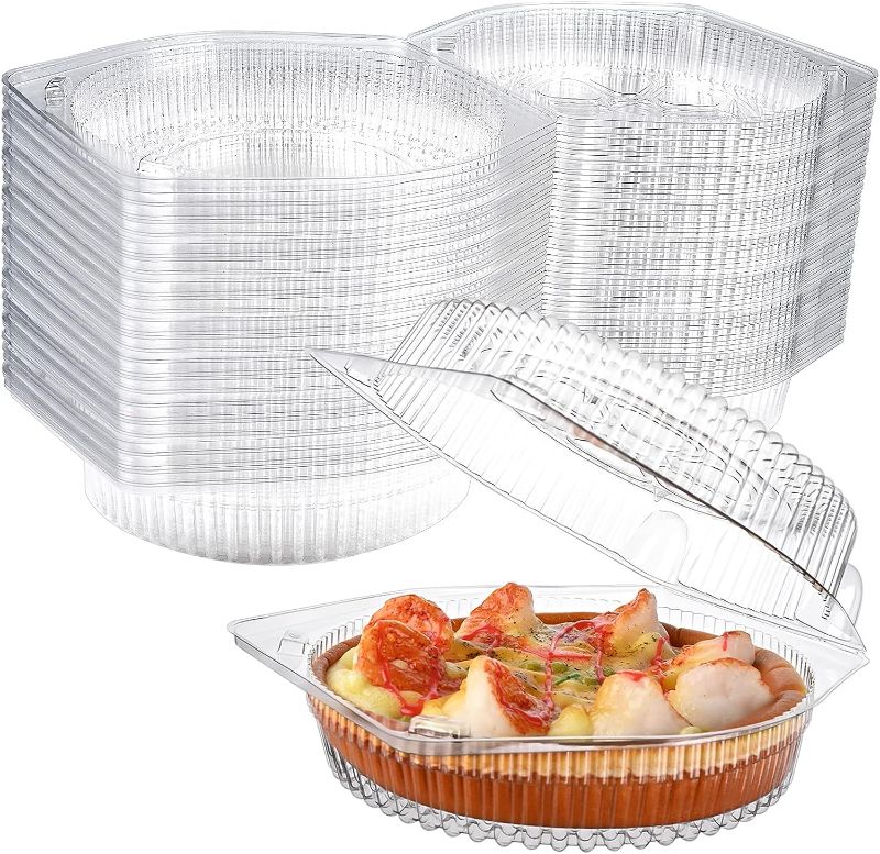 Photo 1 of 40 Pcs Disposable Pie Keeper Clear Plastic Dessert Containers with Hinged Locking Lids Round Pie Carrier Clamshell Takeout Food Containers for Flan Doughnut Cookies Salads Fruits Vegetables - 6 inch
