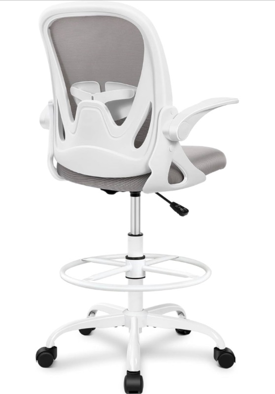 Photo 1 of Primy Ergonomic Drafting Chair with Flip-up Armrests for Standing Desk - Tall Office Chair with Lumbar Support and Adjustable Footrest Ring?Gray?