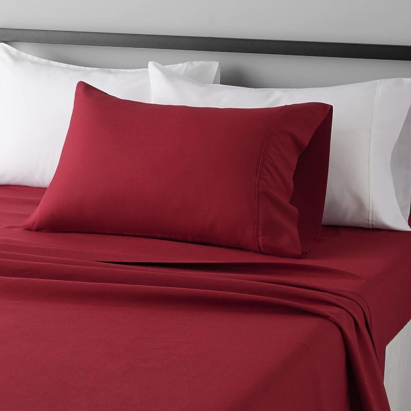 Photo 1 of Amazon Basics Lightweight Super Soft Easy Care Microfiber 3-Piece Bed Sheet Set with 14-Inch Deep Pockets, Twin, Red, Solid