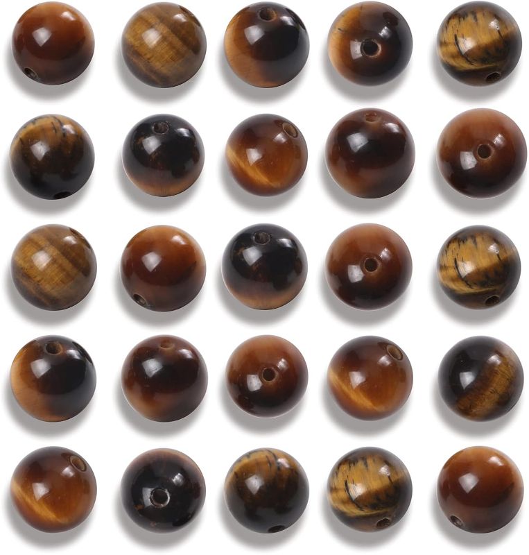 Photo 1 of 100Pcs 8mm Natural Smooth Yellow Tiger Eye Gemstone Beads Round Loose Stone Beads for Jewerly Making with Crystal Stretch Cord