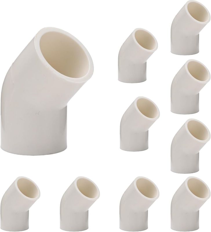 Photo 1 of 10 Pack 1 Inch 45 Degree PVC Elbow Fitting, Furniture Grade Elbow Pipe Connectors for Building DIY Garden Support
