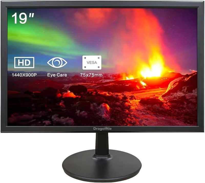 Photo 1 of 19 Inch PC Desktop Monitor 1440x900, Dual Built-in Speakers, 60Hz, 5ms, Computer Display Low-Blue Light LED Monitors, HDMI, VGA, VESA Mountable Business Screen, Black
