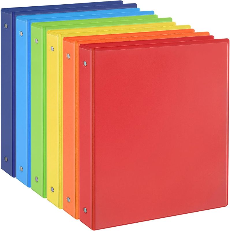 Photo 1 of 1 Inch Binders 3 Ring, 6 Pack Clear View Cover 3 Ring Binders for School, 6 Bright Colors with 2 Interior Pockets, Heavy Duty Three Round Ring Binders, Notebook Binder for Office, Home Supplies
