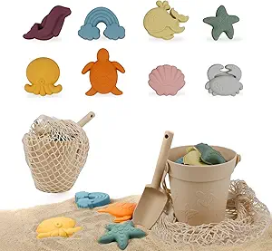 Photo 1 of 11Pcs Beach Toys, Silicone Beach Toys, Baby Sand Toys, Sand Toys with Bucket, Shovel, 8 Sand Molds, Mesh Bag, Travel Beach Sand Toys for Kids Ages 3+
