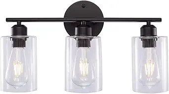 Photo 1 of 3-Light Black Bathroom Light Fixtures, Bathroom Vanity Light with Clear Glass Shade, Modern Wall Sconce Lighting for Hallway, Living Room, Bedroom
