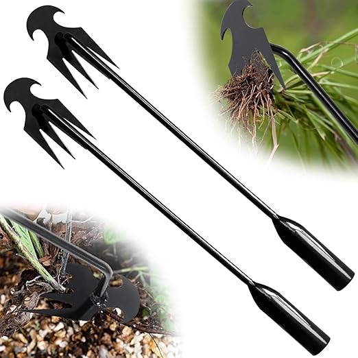 Photo 1 of 16" Gardening Hand Weeder Tools : 2PCS Weeding Tools Gardening with 4 Claw - Small Uprooting Weeder Tool for Garden - Manual Weed Pulling Farm Puller Tool Black
