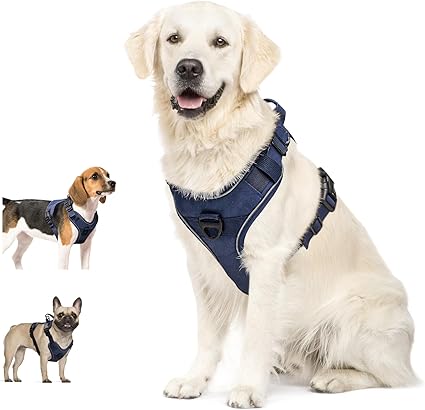 Photo 1 of 2  PACK Dog Harness, No Pull Pet Harness No-Choke with 2 Metal Rings 3 Buckles Reflective Adjustable Soft Padded Pet Vest with Easy Control Handle for Small Medium Large Dogs (Medium, Blue)
