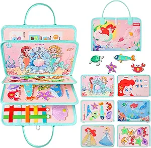 Photo 1 of Busy Board, Montessori Toys for 2 3 Year Old Toddlers, Preschool Learning & Educational Toys for Toddlers 1-3, Travel Toys for Car Activities, Gifts for 1 2 3 4 Year Old Girls Boys, Mermaid
