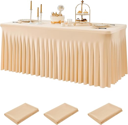 Photo 1 of 8ft Spandex Table Cloth for Standard Folding Tables-3Pack Gold Table Cloth Table Protector for Party, Wedding, Cocktail, Banquet, Festival