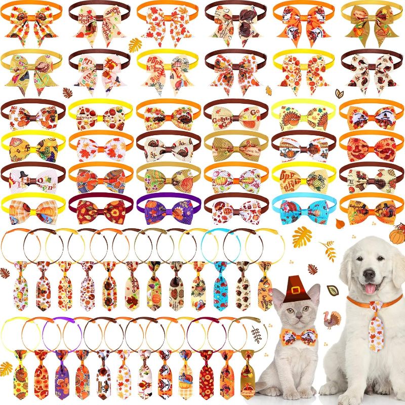 Photo 1 of 160 Pieces FALL Dog Bow Tie Collar Set Dog Cat Bow Ties Neck Ties Adjustable Dog Bowties Collar Grooming Accessories for FALL Dogs Pets Supplies Decor