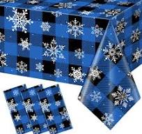 Photo 1 of 3Pcs Christmas Buffalo Plaid Snowflake Party Tablecloths Decorations,Plastic Black and Navy Blue Checkered Rectangle Table Cover for Winter Christmas Birthday Holiday Party Decorations,54x108 inch Blue and Black Buffalo Plaid 3 Pcs