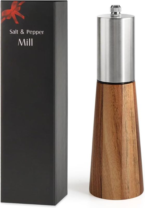 Photo 1 of Pepper and Salt Grinder, Adjustable Manual Ceramic Grinder, Grinding from Coarse to Fine, Wooden Pepper Mill, Suitable for Home, Kitchen, Barbecue, Party (Grinder-02)
