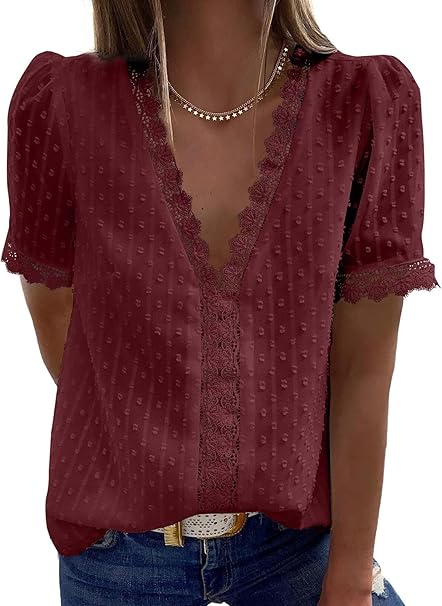 Photo 1 of 2xl Dokotoo Women's V Neck Lace Crochet Tunic Tops Flowy Casual Blouses Shirts
