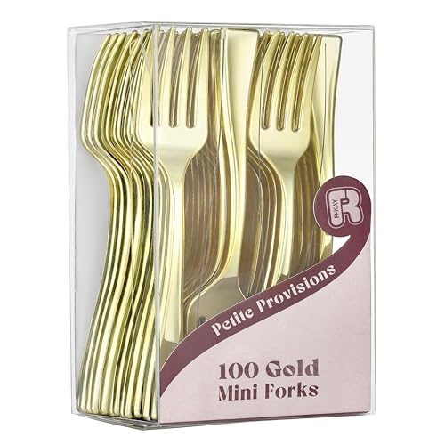 Photo 1 of 100 Pack Gold Mini Forks - 4 Inch Gold Dessert Forks - Heavy Duty Mini Forks for Appetizers, Tastings, Cocktails, Dessert Cups, BPA Free Small Gold Fo
