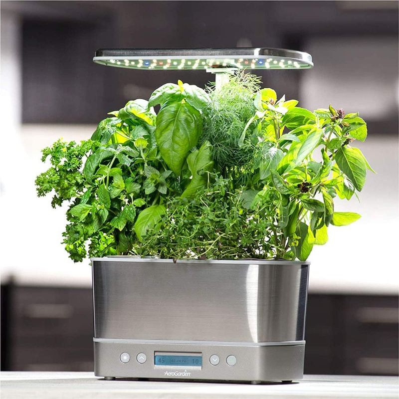 Photo 1 of AeroGarden 901104-1200 In-Home Garden Harvest Elite LED Grow Light System Kit, Stainless Steel
