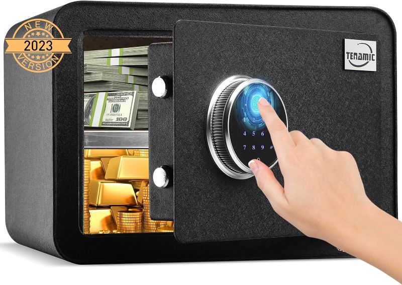 Photo 1 of *PARTS ONLY* Tenamic Safe Box Luxury Biometric Fingerprint Cabinet Safe 0.85 Cubic Feet Fireproof Waterproof Safe Box with Induction Light and Leather Black
