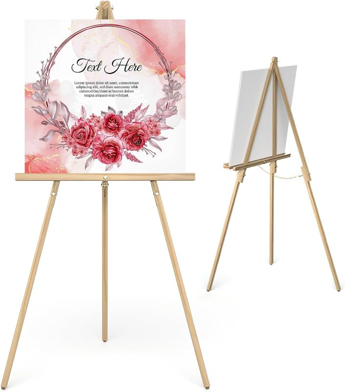 Photo 1 of Art Easel Wooden Stand - 63" Portable Tripod Display Artist Easel - Adjustable Floor Wood Poster Stand for Wedding, Painting, Drawing, Display Show, Natural
