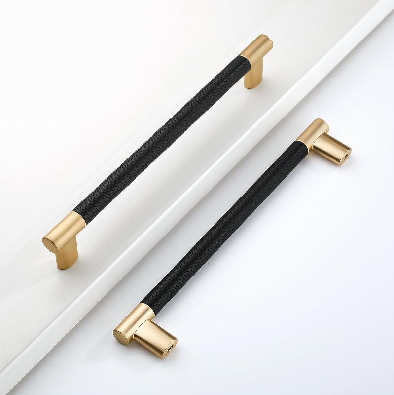 Photo 1 of 10 Pack 7 Inch(177mm) Hole Center Kitchen Cabinet Handles Black and Gold Cabinet Pulls Knurled Kitchen Drawer Pulls Finish 8" Hardware Dresser Handles Bathroom Cabinets Handles
