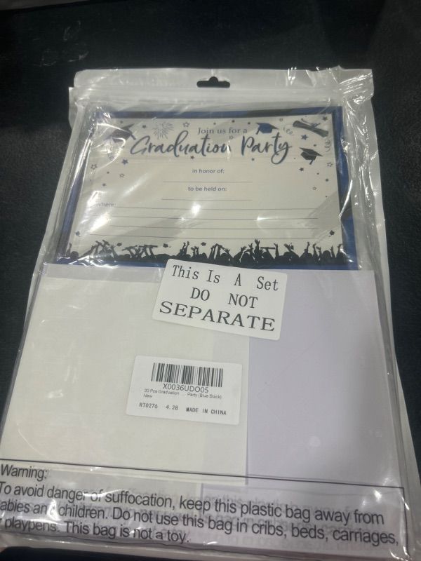 Photo 1 of 30 Pcs Graduation Party Invitations Graduation Invite Cards with Envelopes Grad Announcement Cards for College High School University Grad Celebration Announcement Graduation Party (Blue Black)