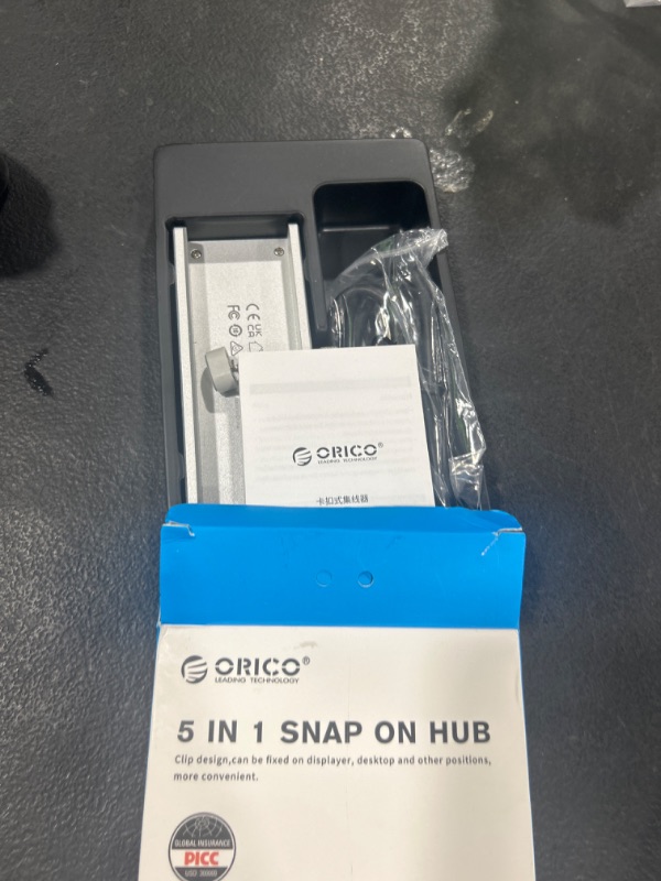 Photo 1 of ORICO USB 3.0 Hub, USB Hub Clamp, Aluminum 4-Port USB Splitter with Extra Power Supply Port and 4.92 FT USB A to USB A and USB A to USB C Cable, Desktop Powered USB Hub for Monitors/Desks-Silver (power supply port) Silver, 2 USB Cable