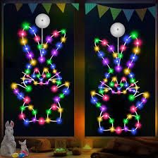 Photo 1 of [Large Size & Colorful 60LED]2 Pack 16 Inch Easter Bunny Window Lights Easter Decorations Battery Operated Colorful Bunny Silhouette Window Lights with Suction Cup for Easter Decor Home Indoor Outdoor