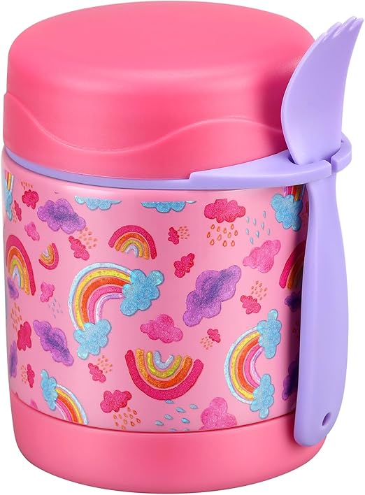 Photo 1 of 10oz Soup Thermo for Hot Food Kids Insulated Food Jar,Thermo Hot Food Lunch Container, Width Mouth Stainless Steel Lunch Box for Kids with Spoon (Pink-rainbow)
