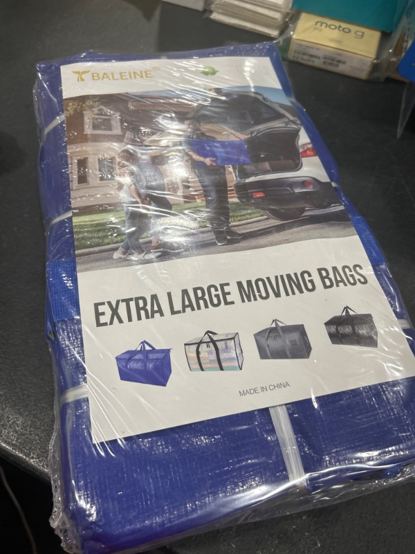 Photo 2 of BALEINE 4-Pack Oversized Moving Bags with Reinforced Handles, Heavy-Duty Storage Tote Moving Supplies for Packaging, Camping (Blue w/Window, 4-Pack) 4-Pack Blue