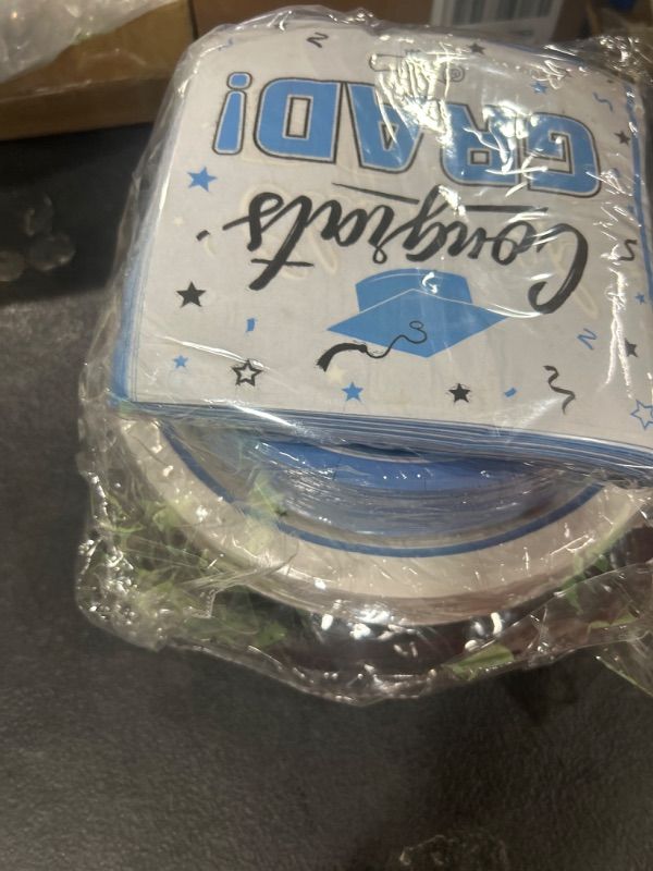 Photo 1 of Graduation Party Supplies Kit Serves 50 - Graduation Party Sky Blue Class of 2024 Tableware Disposable Dinner Plates Dessert Plates and Napkins for Congrats Grad Party Decorations