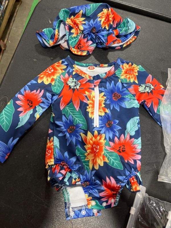 Photo 1 of Baby Toddler Girls Swimsuit Rash Guard Kids Long Sleeve 1-Pieces Zipper Bathing Suits Beach Swimsuit 2-24/M